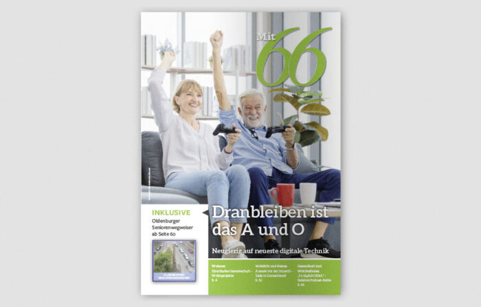 Von Kommunikation & Wirtschaft gemeinsam mit der Seniorenvertretung der Stadt Oldenburg herausgegebener praktischer Ratgeber. Das Magazin „Mit 66“ enthält fundierte Informationen und Tipps für ältere Menschen ab 65 Jahren.